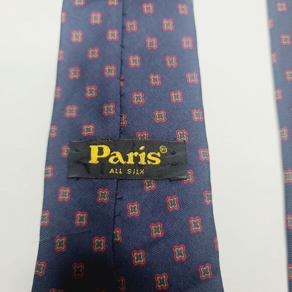 Vintage Paris Navy Blue Maroon Medallion All Silk Retro Neck Tie - Picture 3 of 5